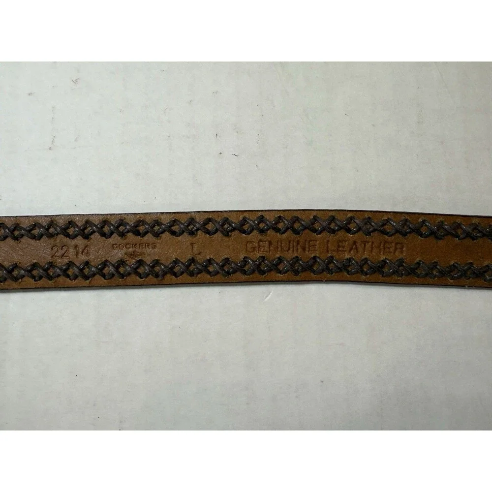 Vtg 1990’s Dockers Genuine Leather Belt Unisex Brown Braided Brass Buckle Size L